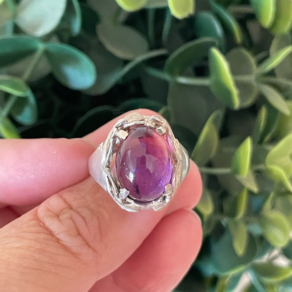 Vintage SA 925 Sterling Silver Amethyst Gemstone Dome Ring Medieval Style SZ 6.5 - Picture 5 of 11